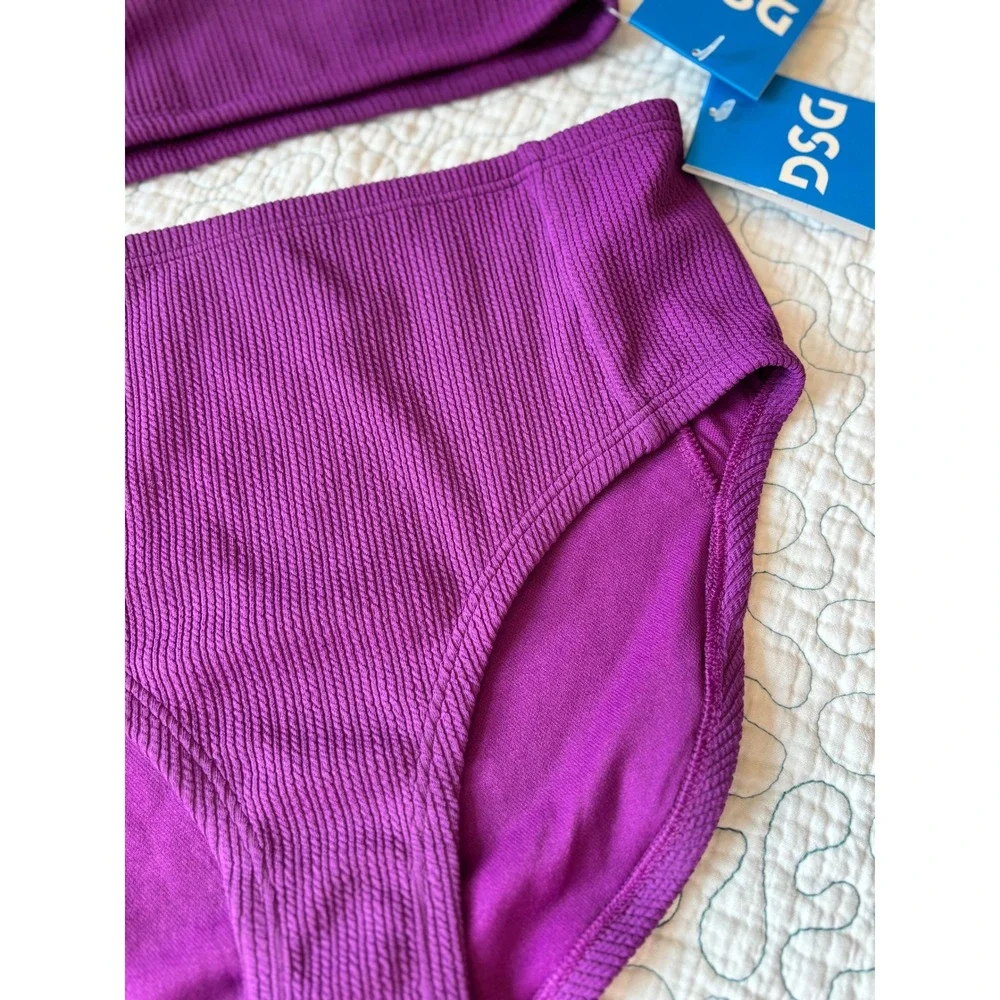 DSG Girls XL Vibrant Violet Smocked One Shoulder High Waisted Bikini Set